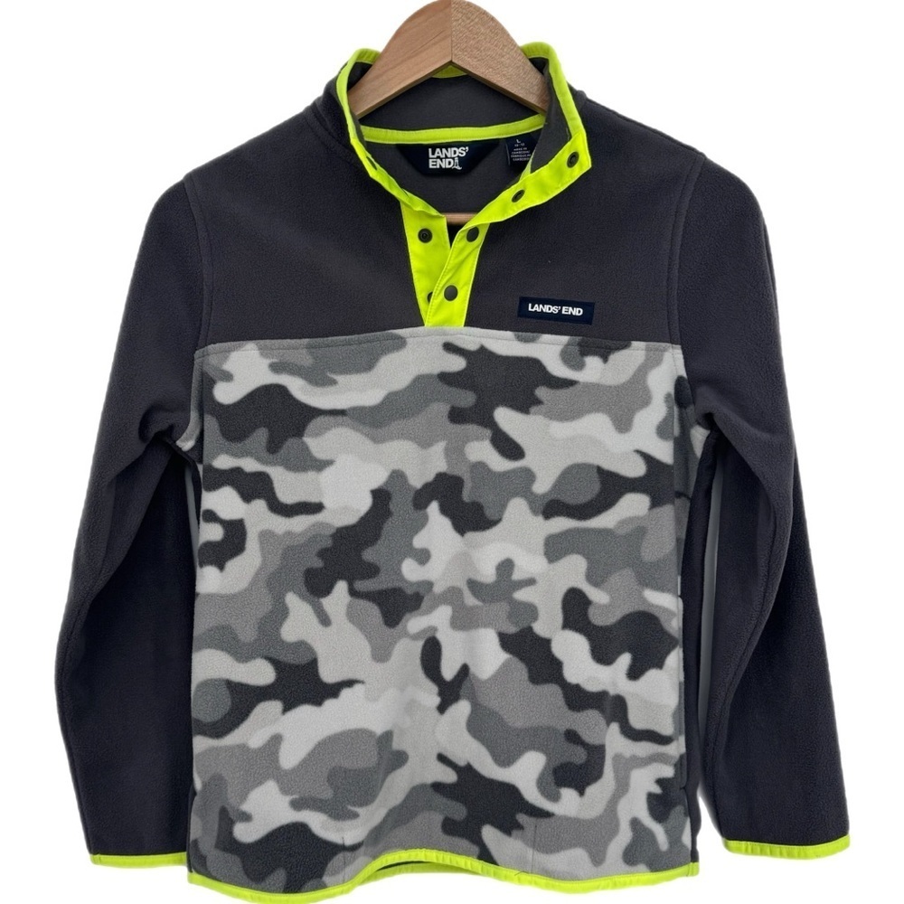 Boys’‎ Lands’ End Fleece Pullover Camo Quarter Snap Size Large (10/12)